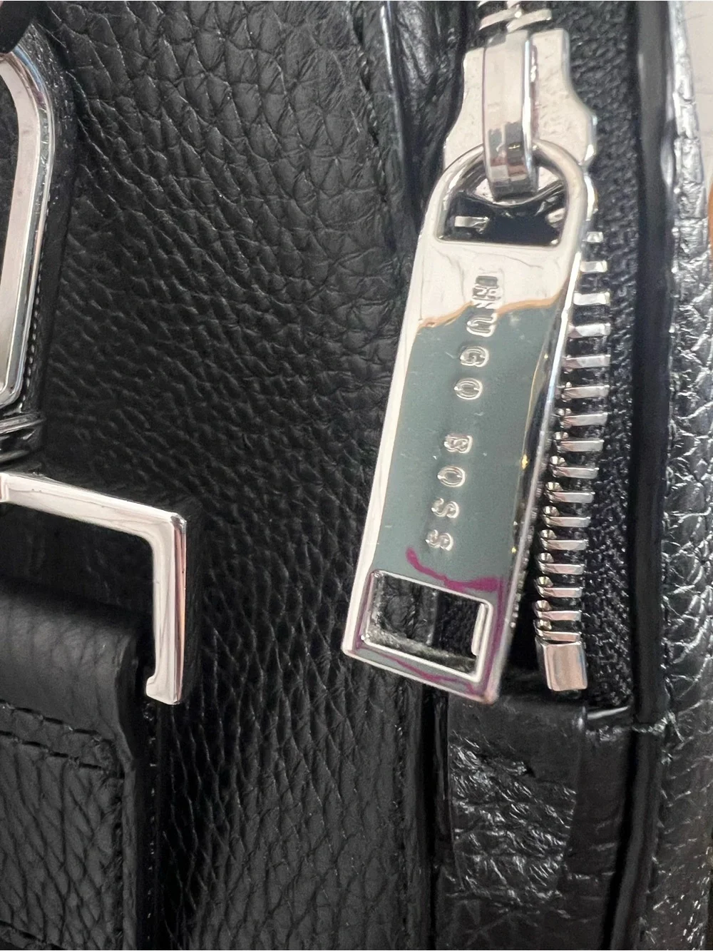 BOSS Hugo Boss Crosstown Black Pebbled Leather Briefcase Laptop Document Bag